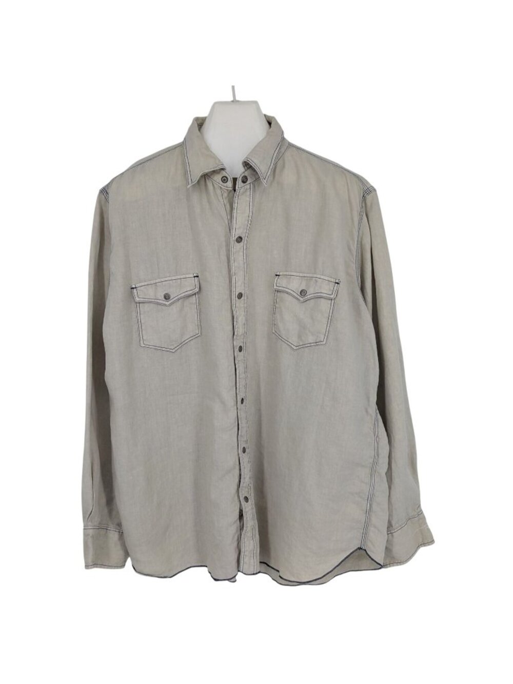 Vtg Ryan Michael Linen Western Snap‎ Front Shirt Contrast Stitch Cowboy XXLarge